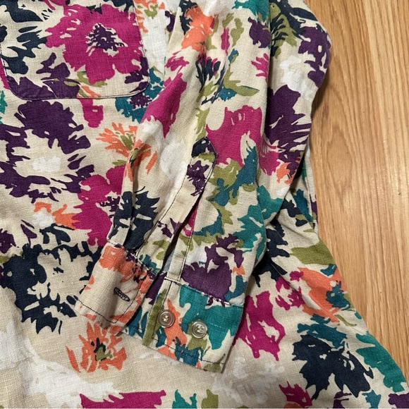 Bridgewater Studio 100% Linen Floral Women’s Button Down 1x Long Sleeve - Picture 2 of 8